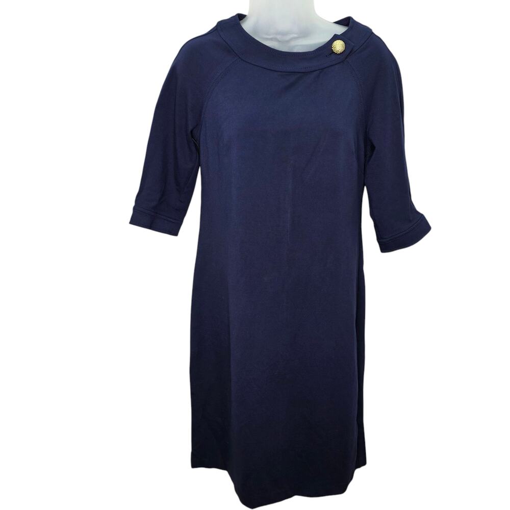 Talbots Navy Blue Elbow length Sleeve Round Neck Women's Sheath Dress Size 4